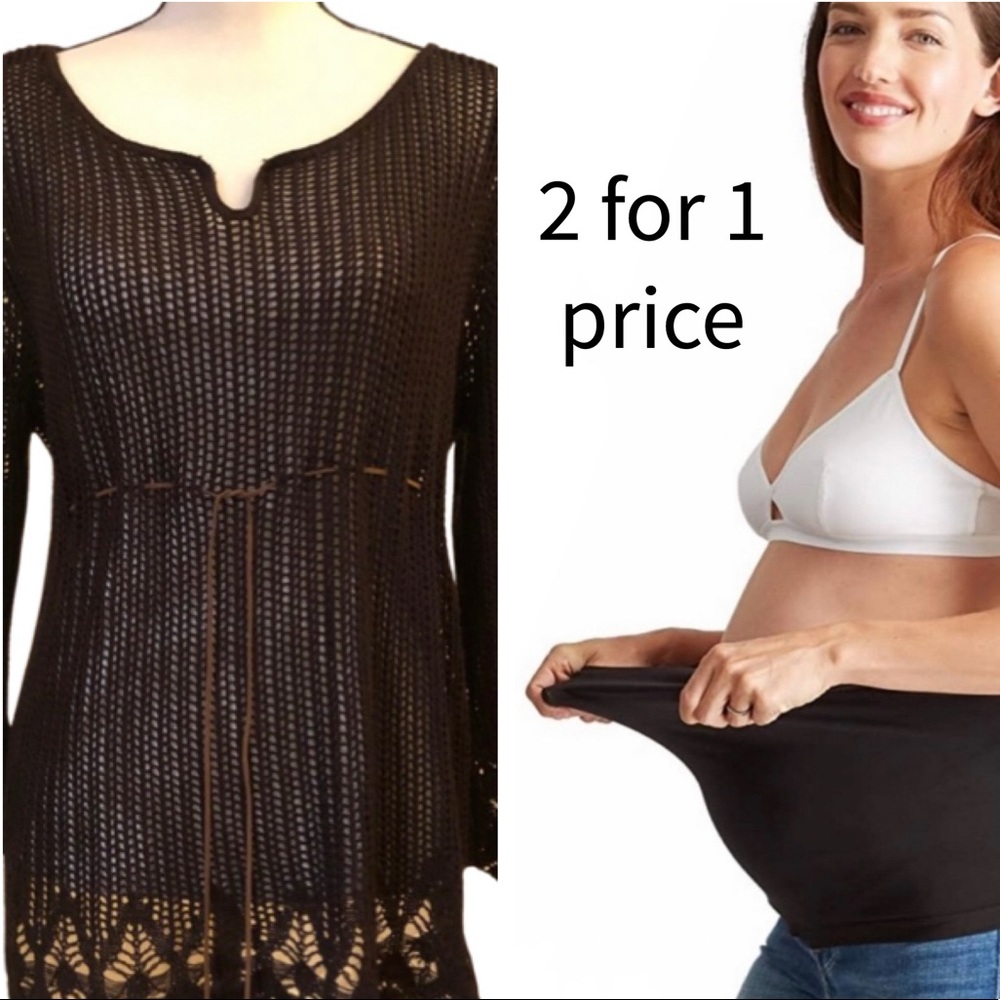 Liz Lange Maternity ~ Boho Chic Brown Crochet Top & NWOT Black BeBand